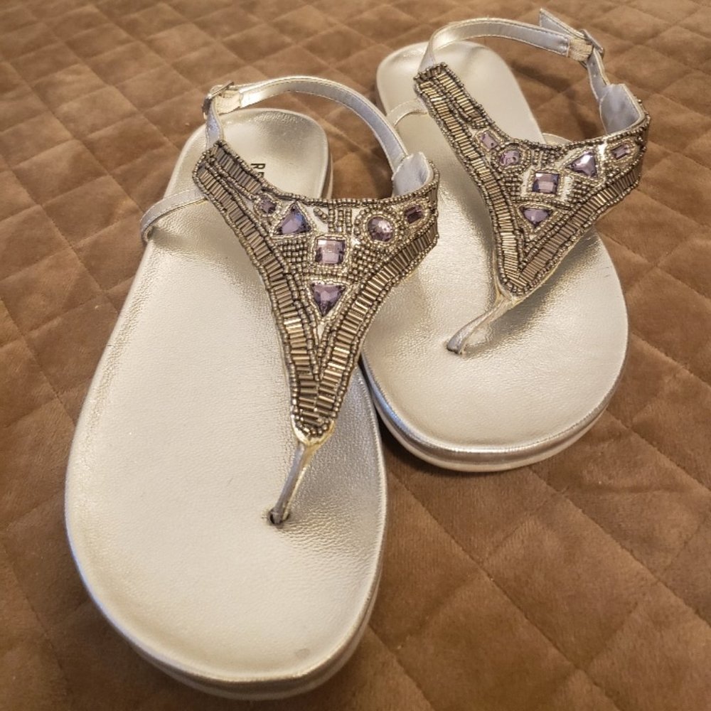 Beaded silver thong sandal - woman 7.5